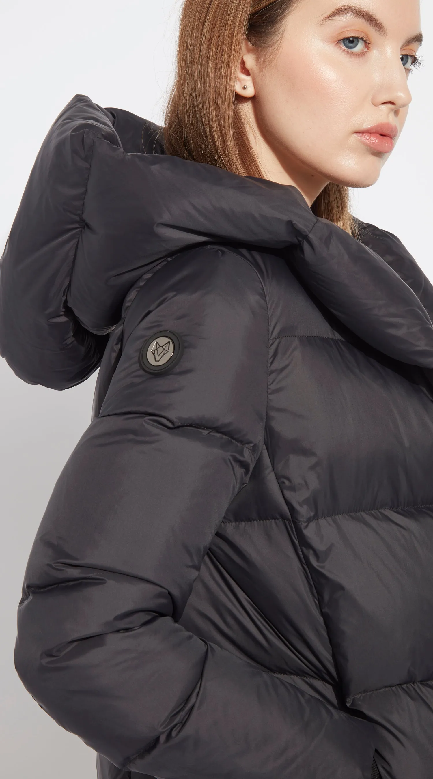 Luxy Long Hooded Down Coat - Black