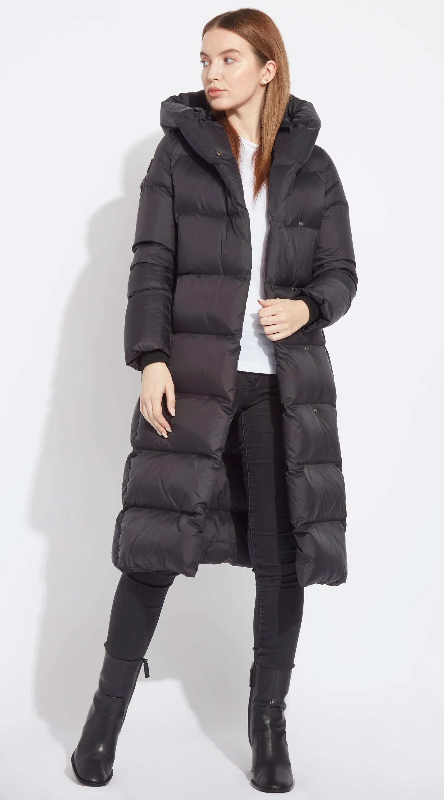 Luxy Long Hooded Down Coat - Black