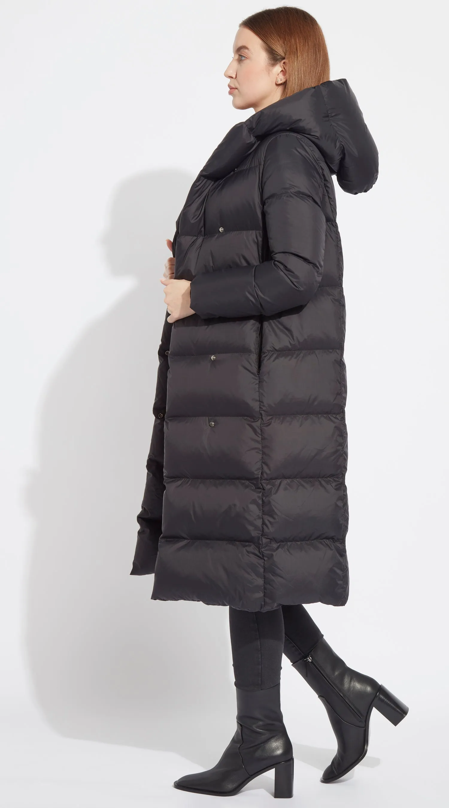 Luxy Long Hooded Down Coat - Black