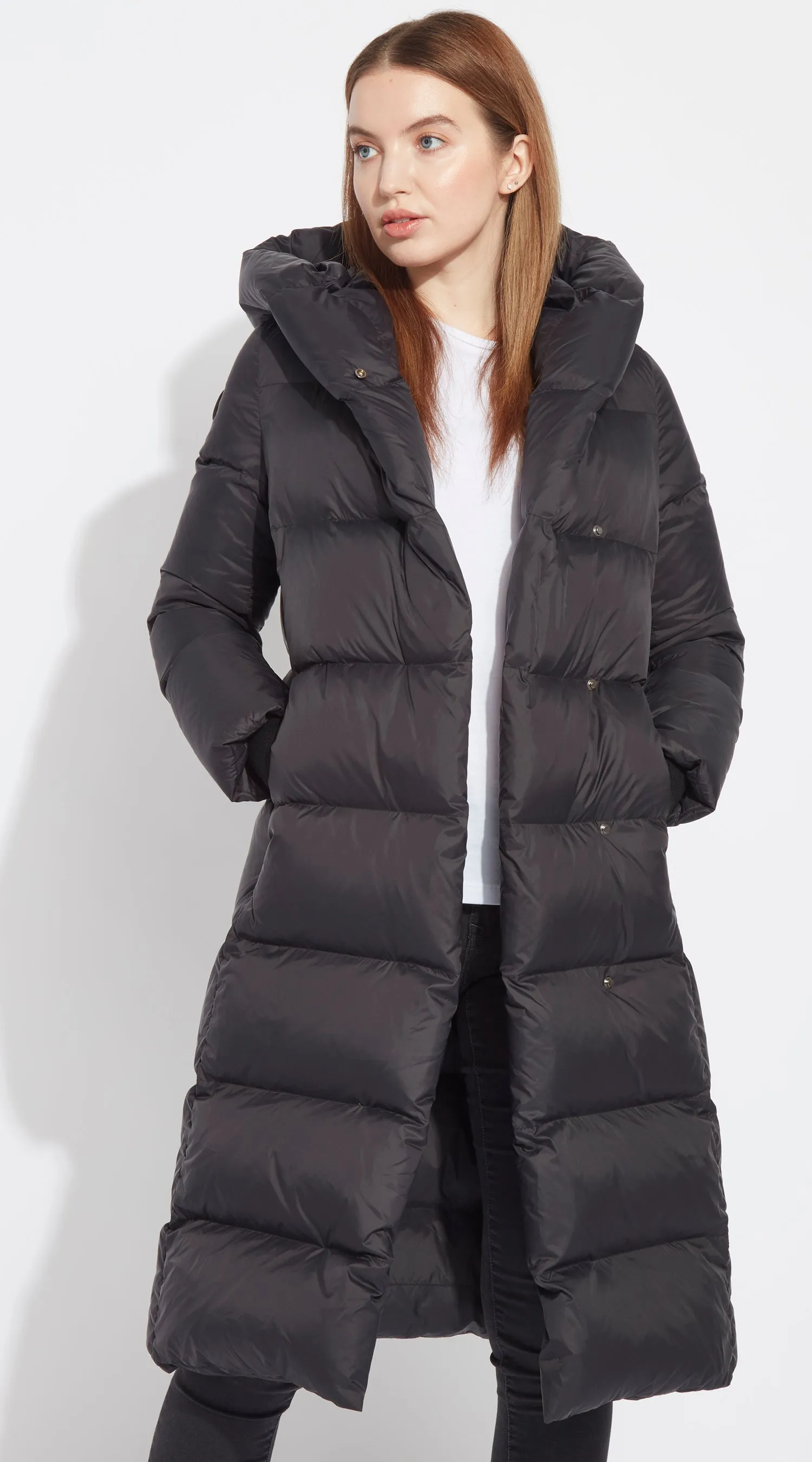 Luxy Long Hooded Down Coat - Black