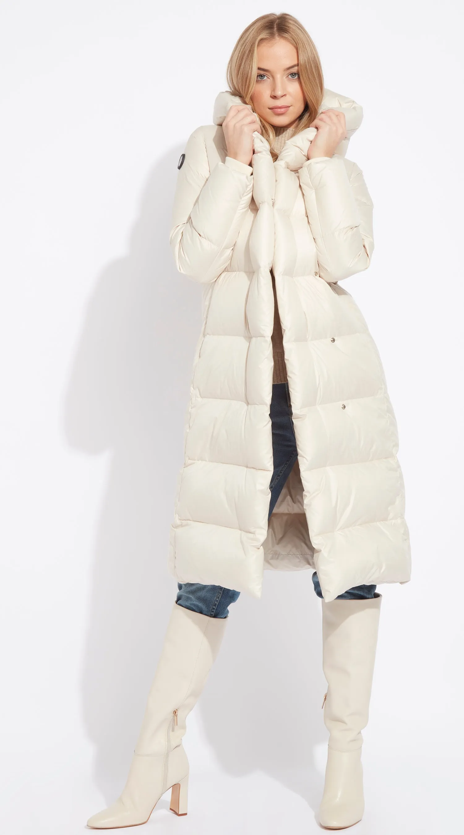 Luxy Long Hooded Down Coat - Ecru