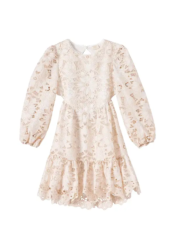 Marlo Kids Kiera Embroidered Dress - Ivory/Beige