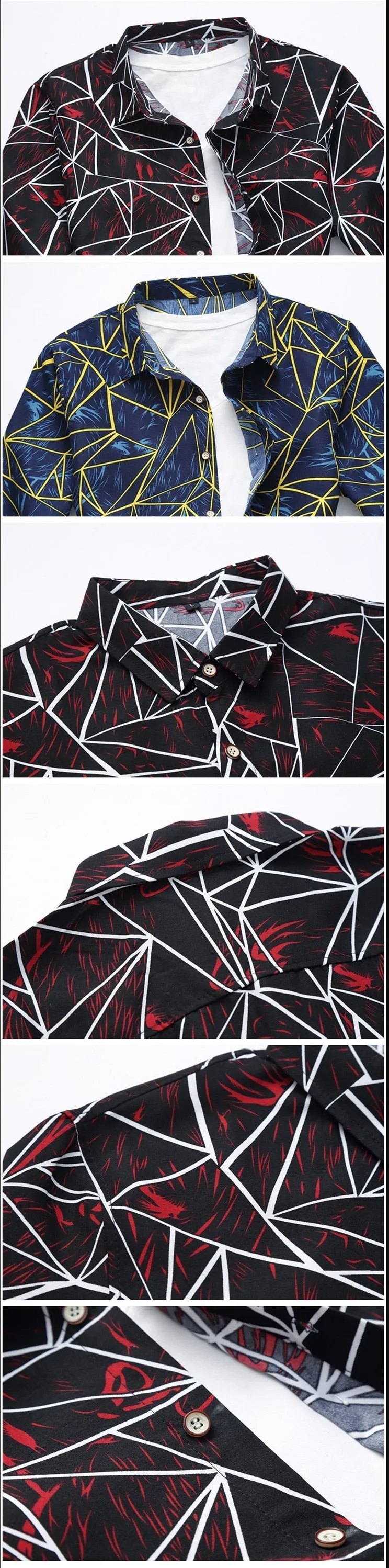 Men's Flower Printed Turn-Down Collar Casual Slim Long Sleeve Shirt