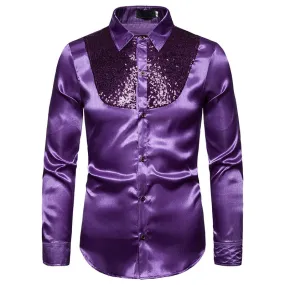 Men's Polyester Sequin Glitter Turn-down Collar Long Sleeve Casual Shirt