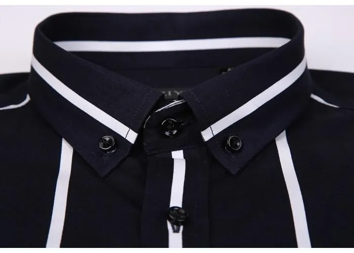 Men's Standard Fit Button Down Stylish Color Block Striped Cotton Shirts