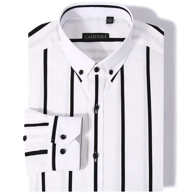 Men's Standard Fit Button Down Stylish Color Block Striped Cotton Shirts