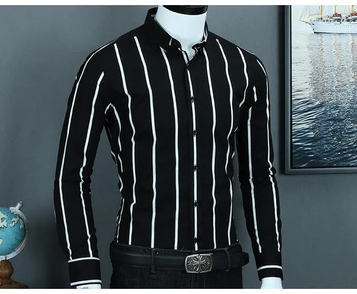 Men's Standard Fit Button Down Stylish Color Block Striped Cotton Shirts