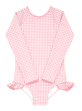 Minnow - Girls Guava Gingham Rashguard One piece