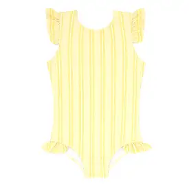 Minnow - Pineapple Stripe Ruffle Cap Sleeve Rashguard One Piece