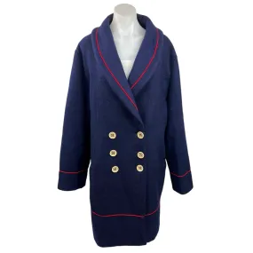 ModCloth Royal Monk Navy Blue Wool Nautical Double Breasted Trench Coat 2XL/18