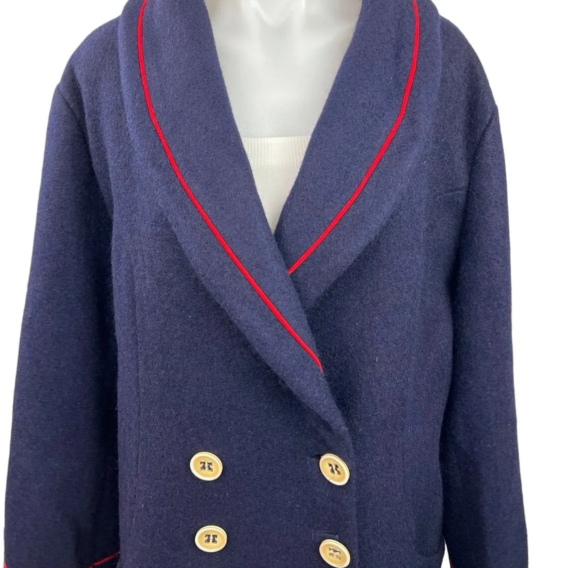 ModCloth Royal Monk Navy Blue Wool Nautical Double Breasted Trench Coat 2XL/18