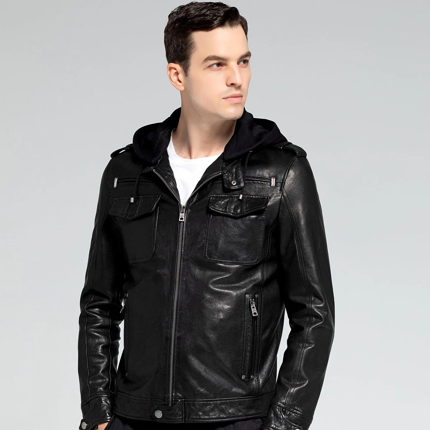 Motorcycle Jacket – Blacky Hoodie Lambskin Leather Jacket