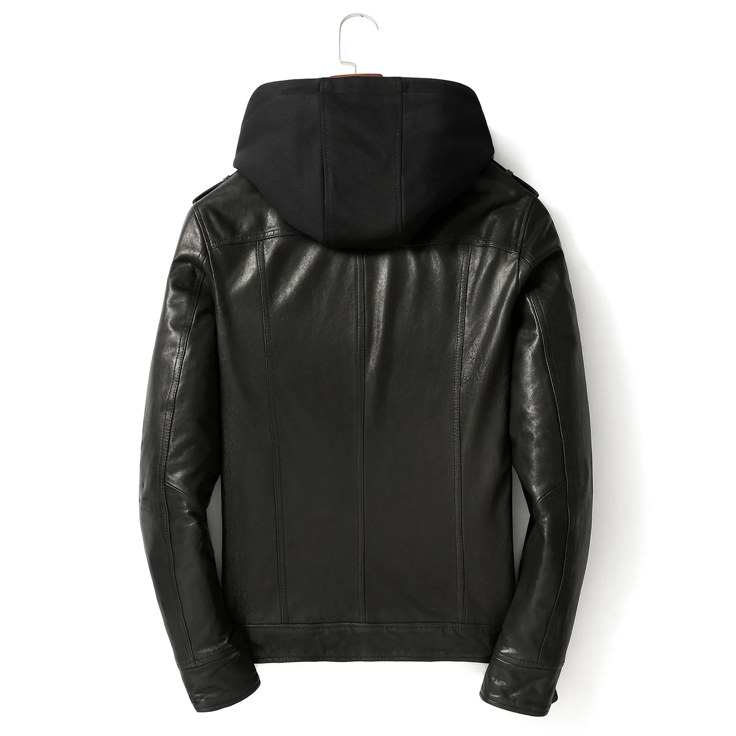 Motorcycle Jacket – Blacky Hoodie Lambskin Leather Jacket