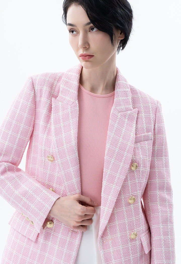 Notched Tweed Long Sleeve Blazer