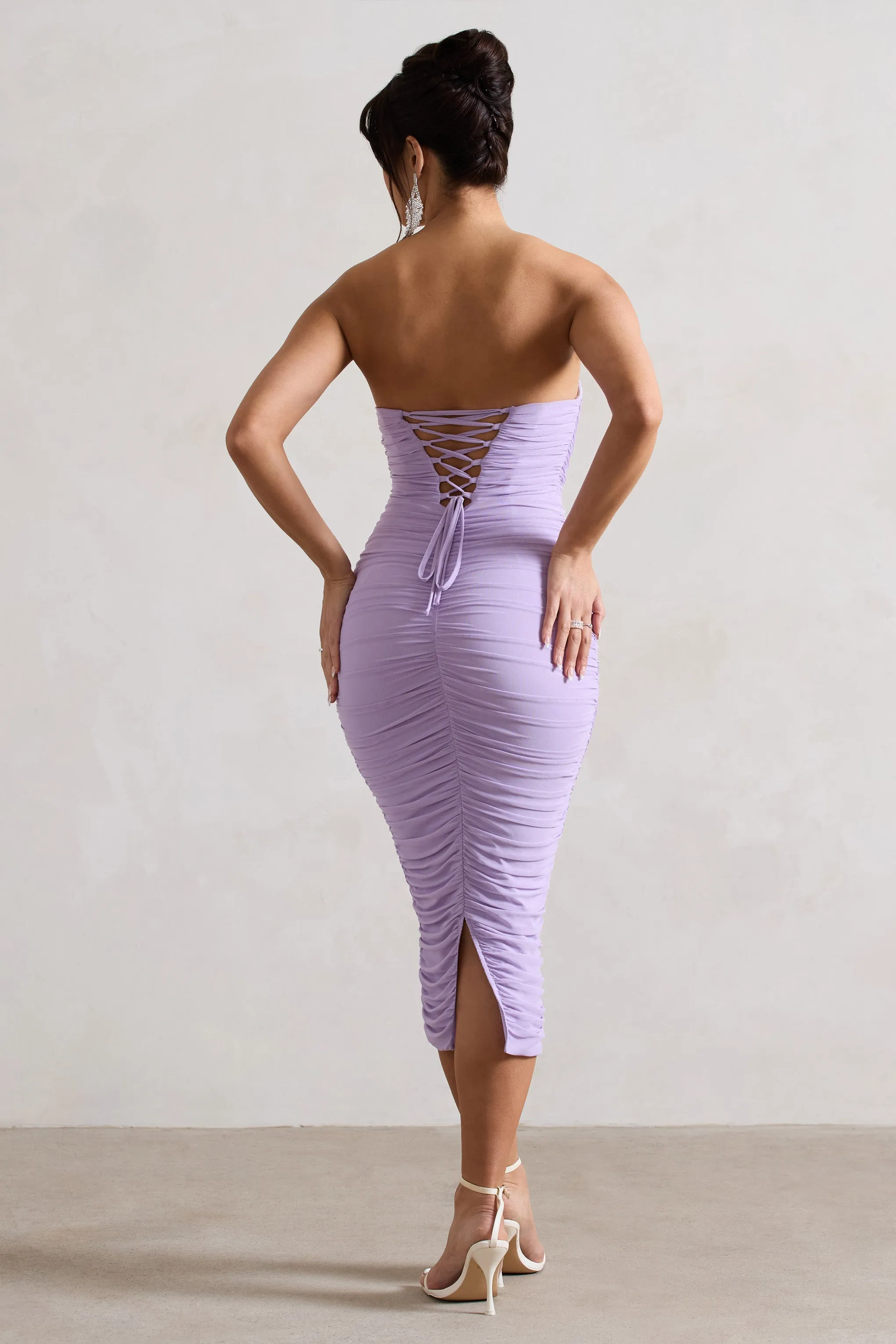 Nylah | Lilac Ruched Corset Bodycon Midi Dress