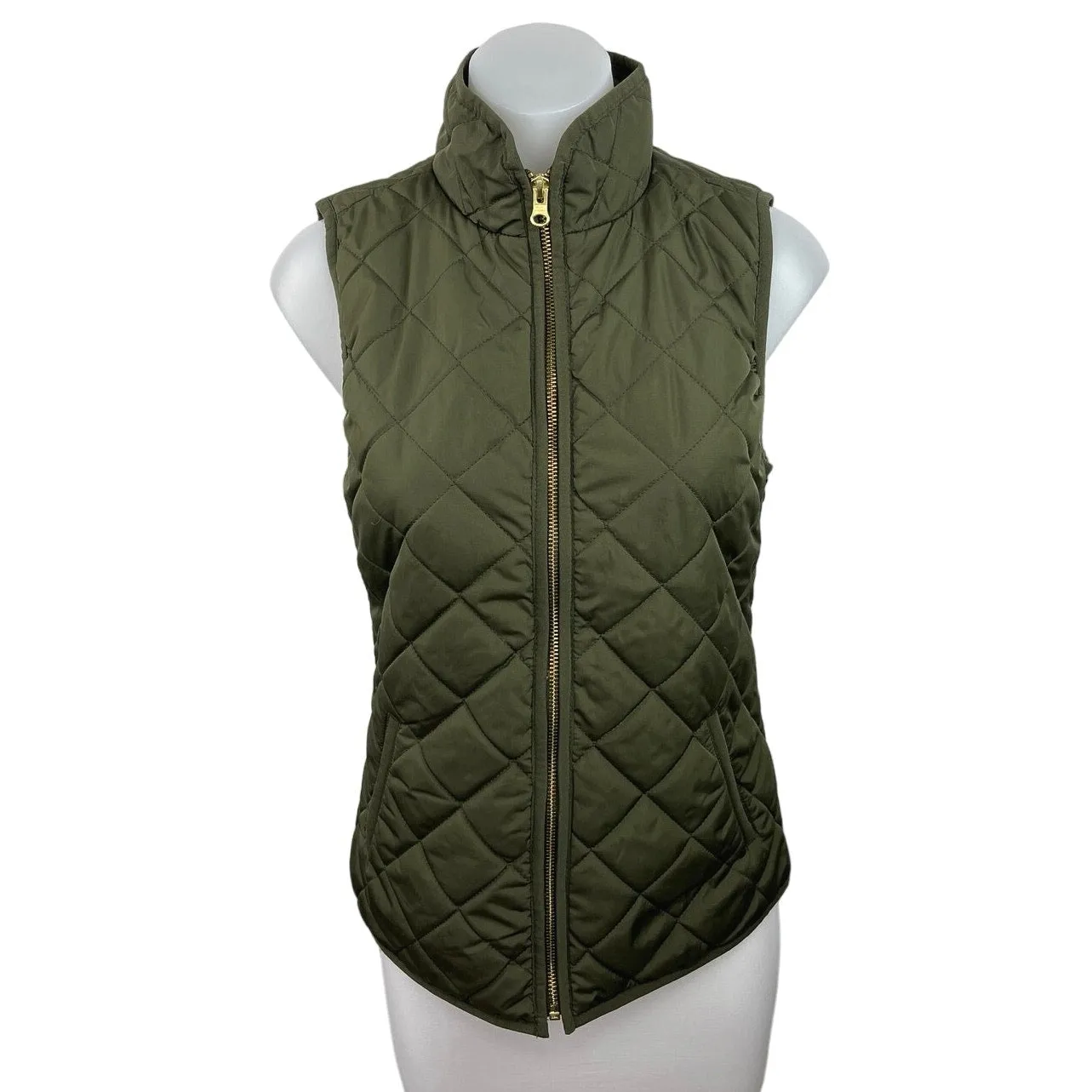 Old Navy Olive Green Full Zip Quilted High Neck Winter Puffer Coat Vest Size XS