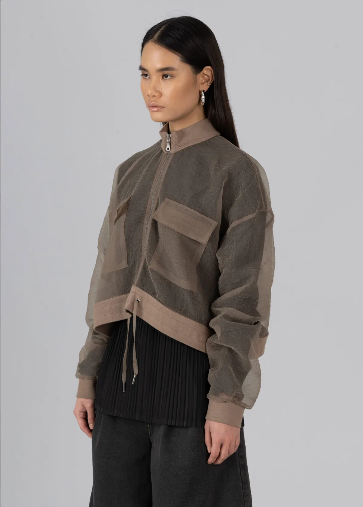 Organza Bomber Jacket - Brown