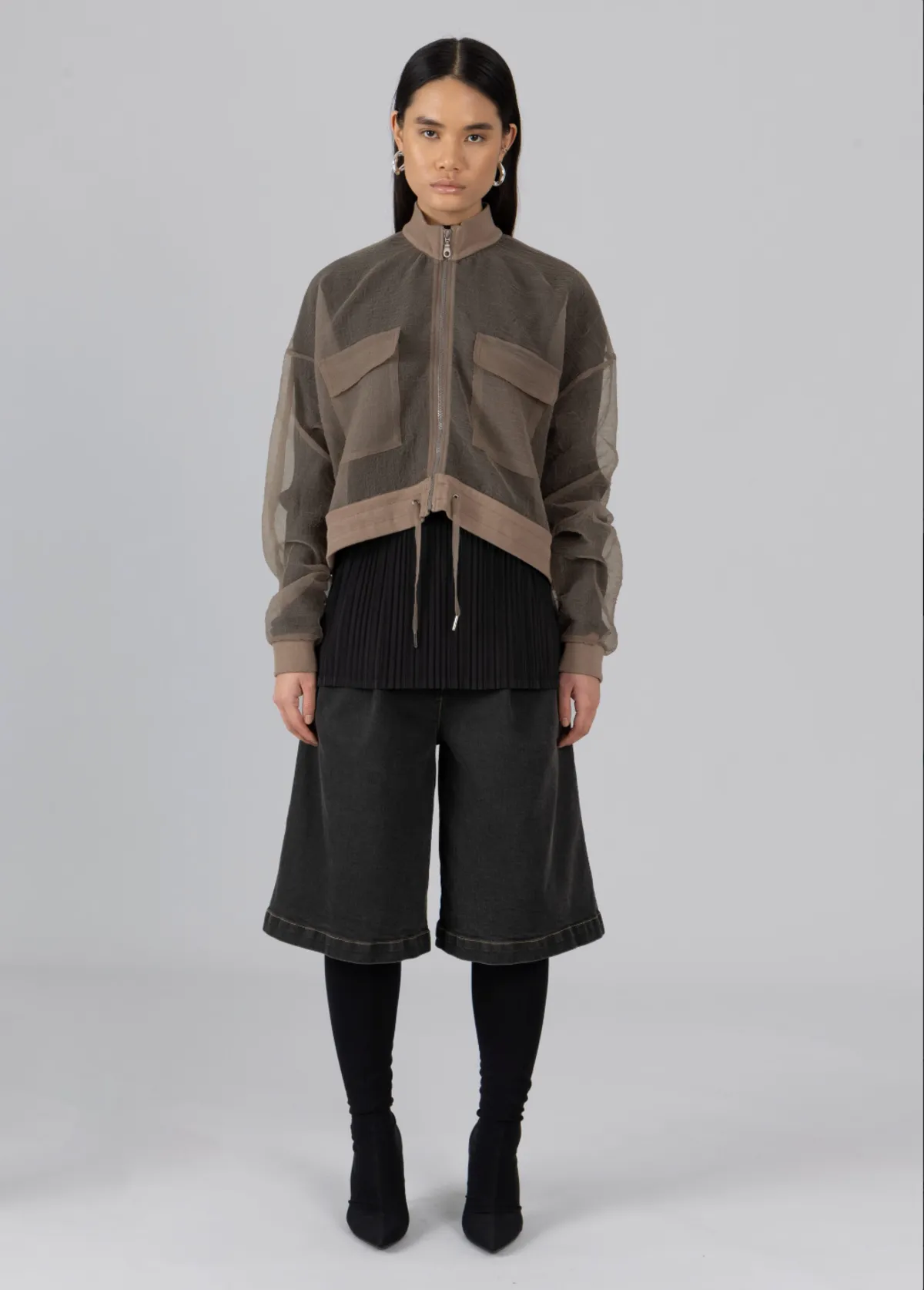 Organza Bomber Jacket - Brown