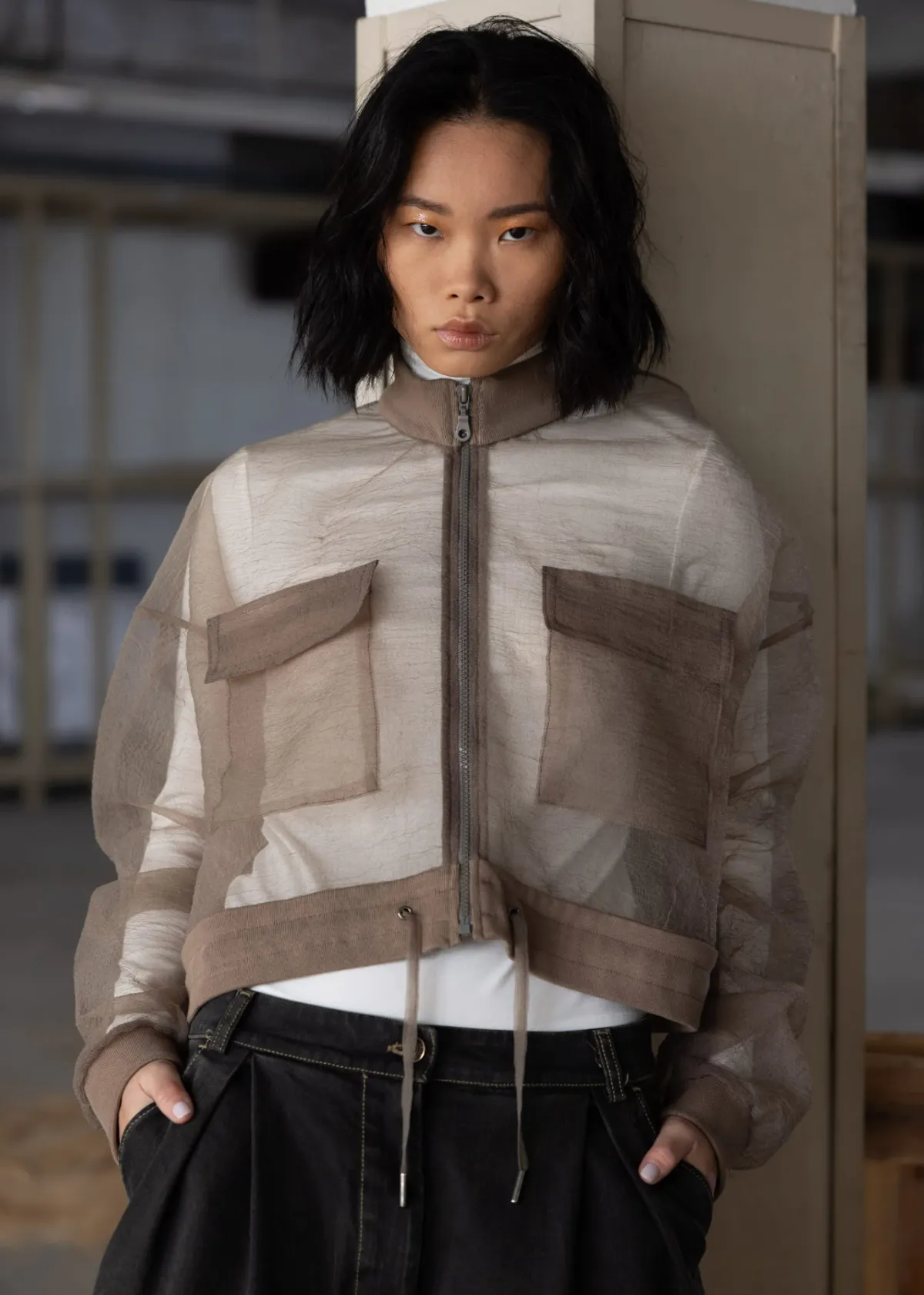 Organza Bomber Jacket - Brown