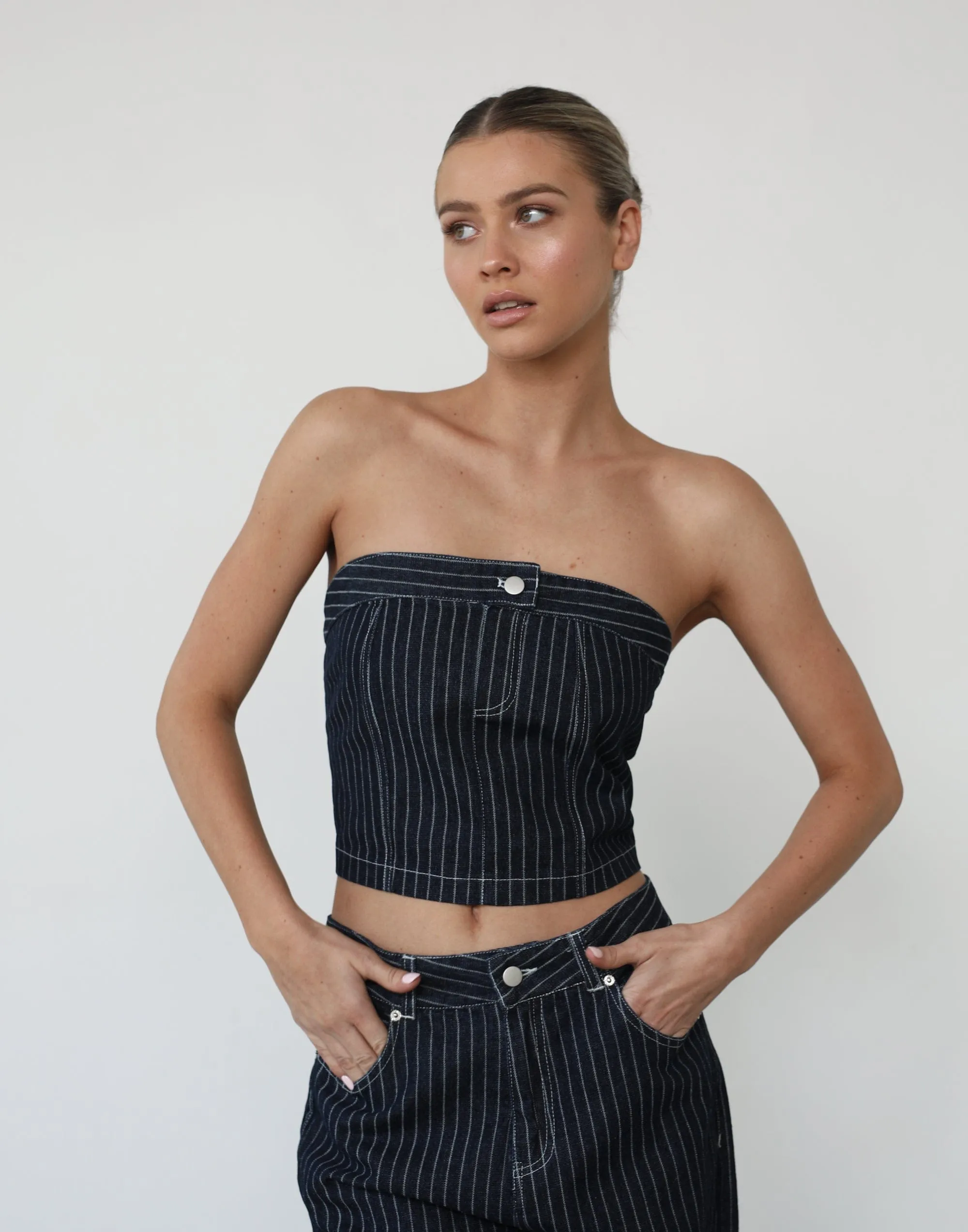 Pamela Corset Top (Pinstripe Denim)