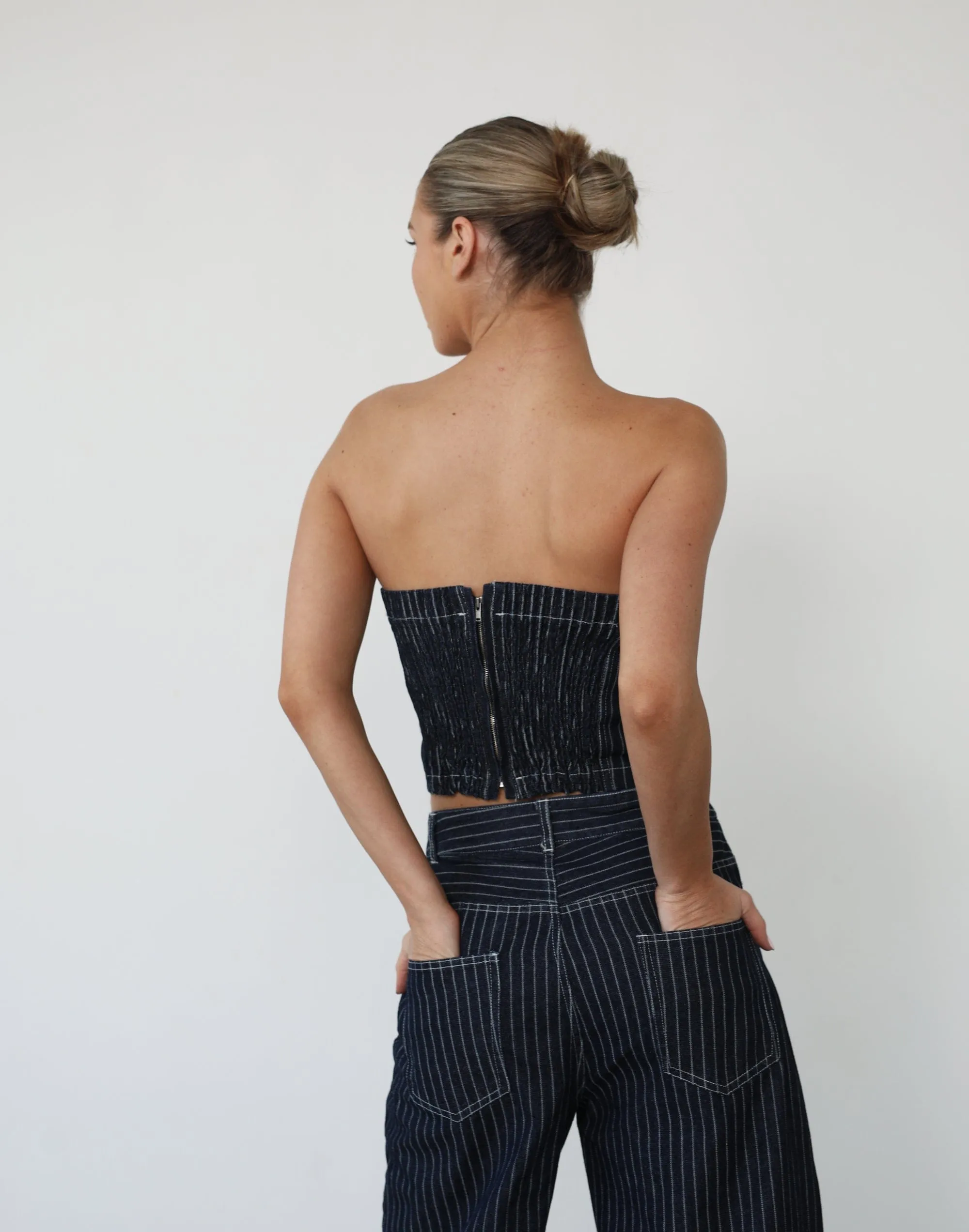 Pamela Corset Top (Pinstripe Denim)