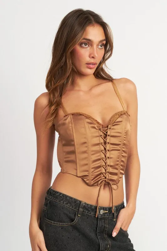 PEEKABOO CORSET TOP WITH LACE DETAIL