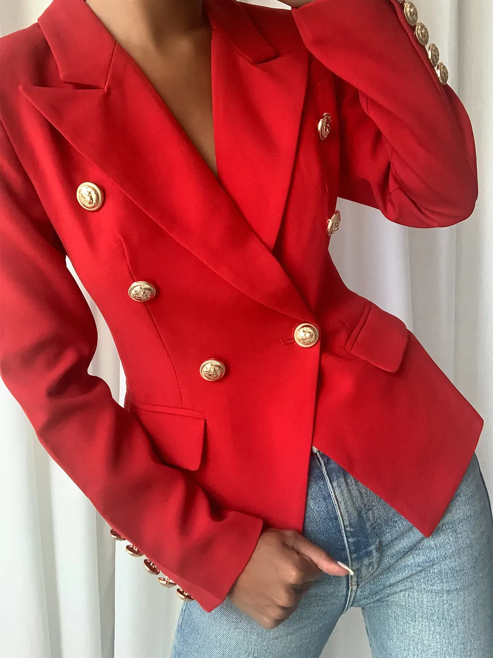 PENELOPE Double-Breasted Blazer in Red