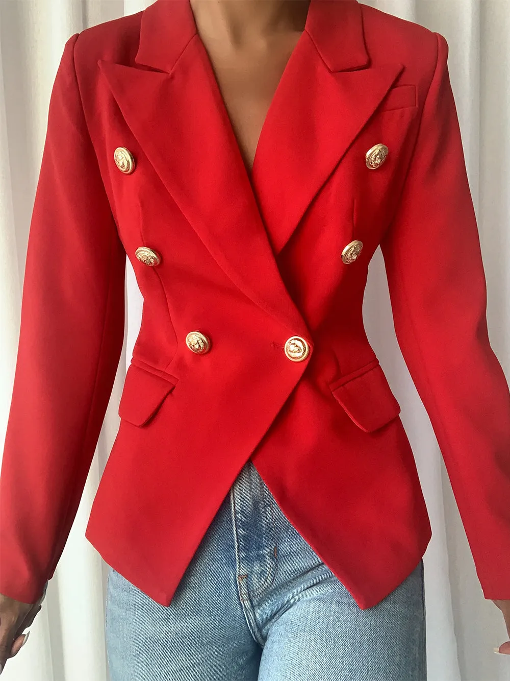 PENELOPE Double-Breasted Blazer in Red