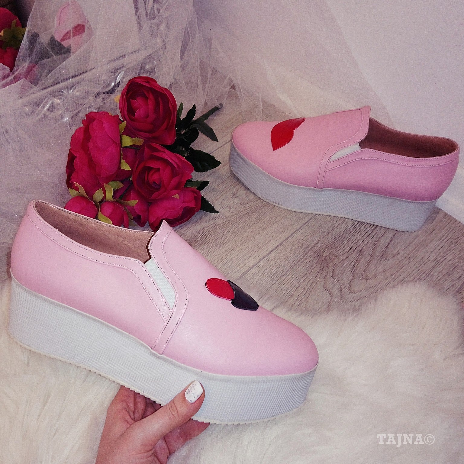 Pink Lip Wedge Sneakers