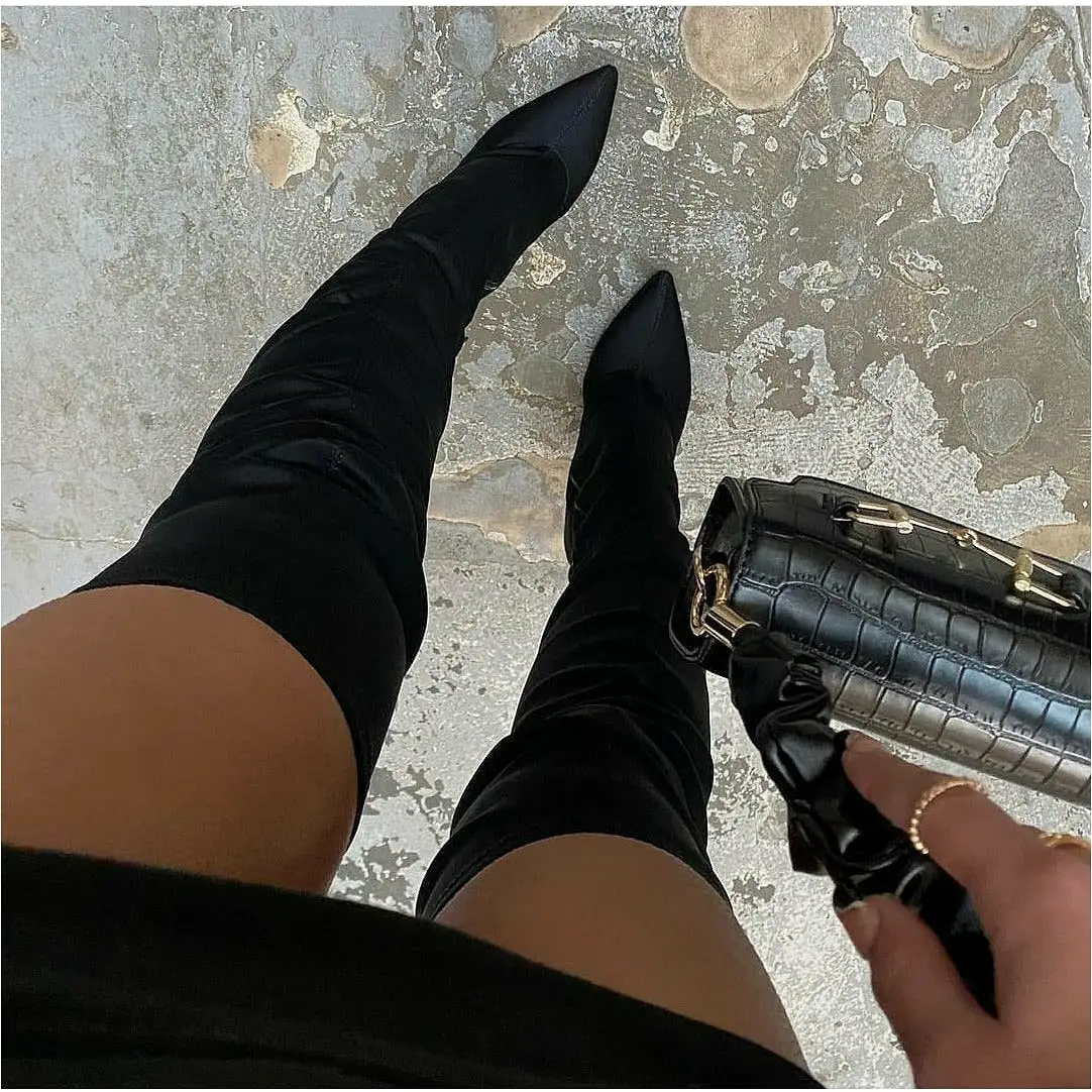 Pointed Toe Thigh High Boots