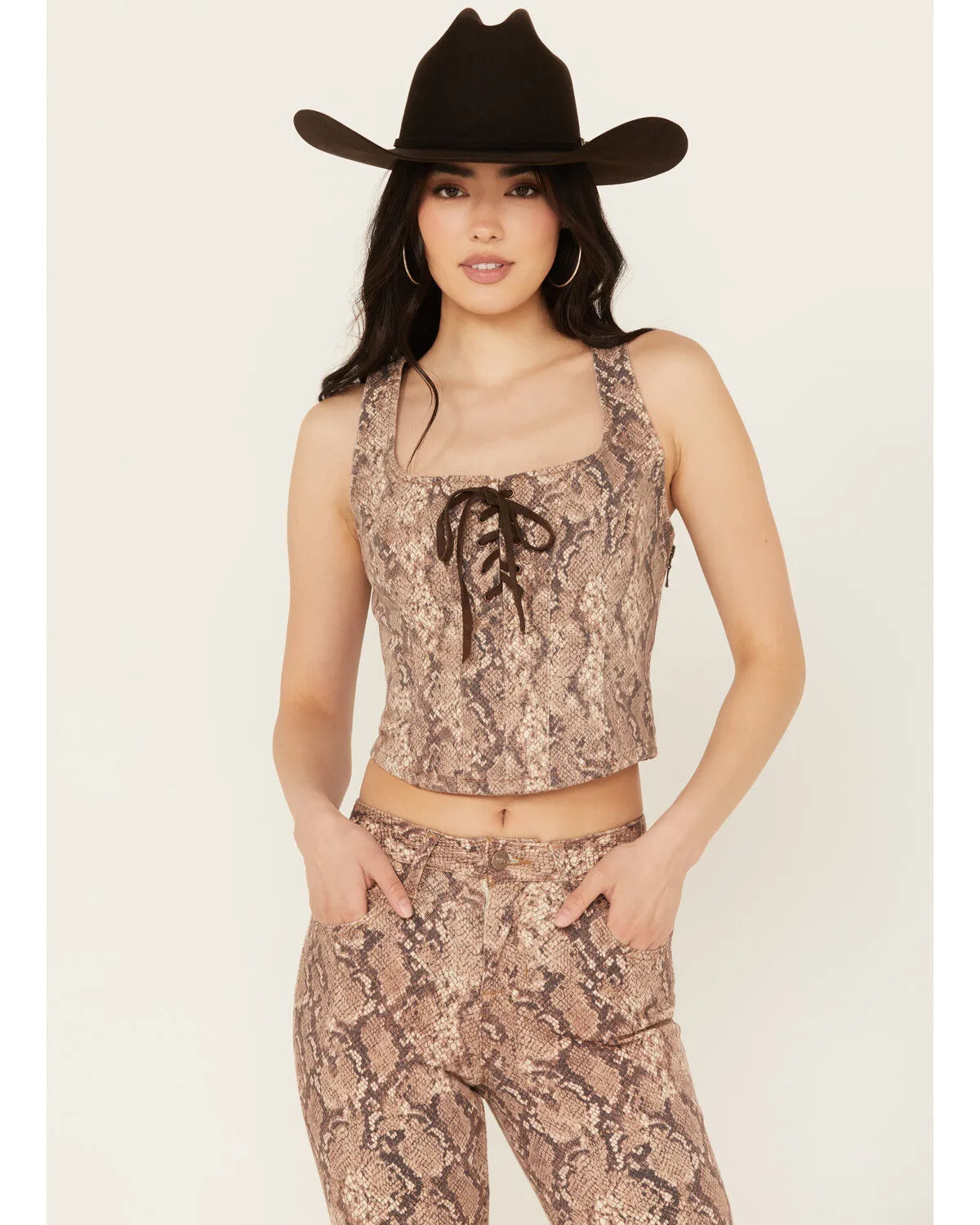 Product Name:  Shyanne Women's Snake Print Cropped Corset Top