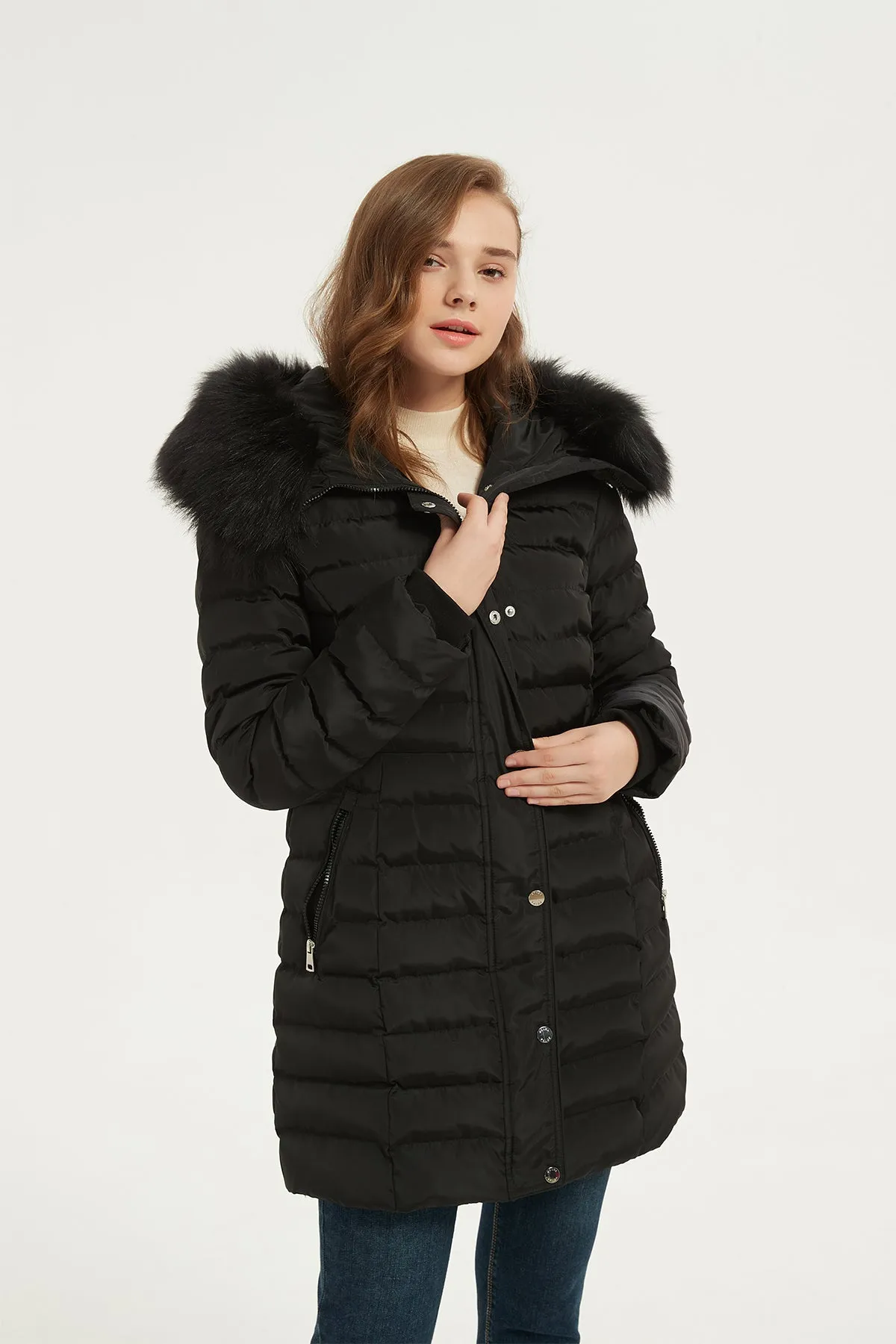 Puffer Coat & Jacket with Big Removable faux fur hood