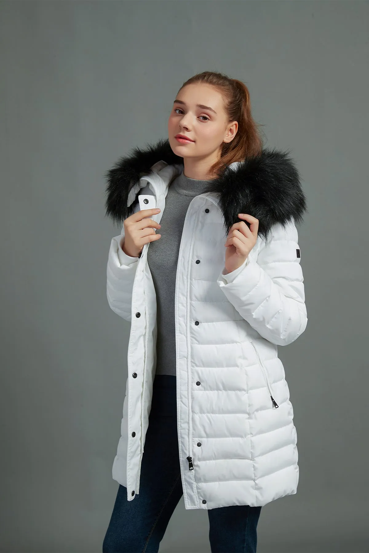 Puffer Coat & Jacket with Big Removable faux fur hood