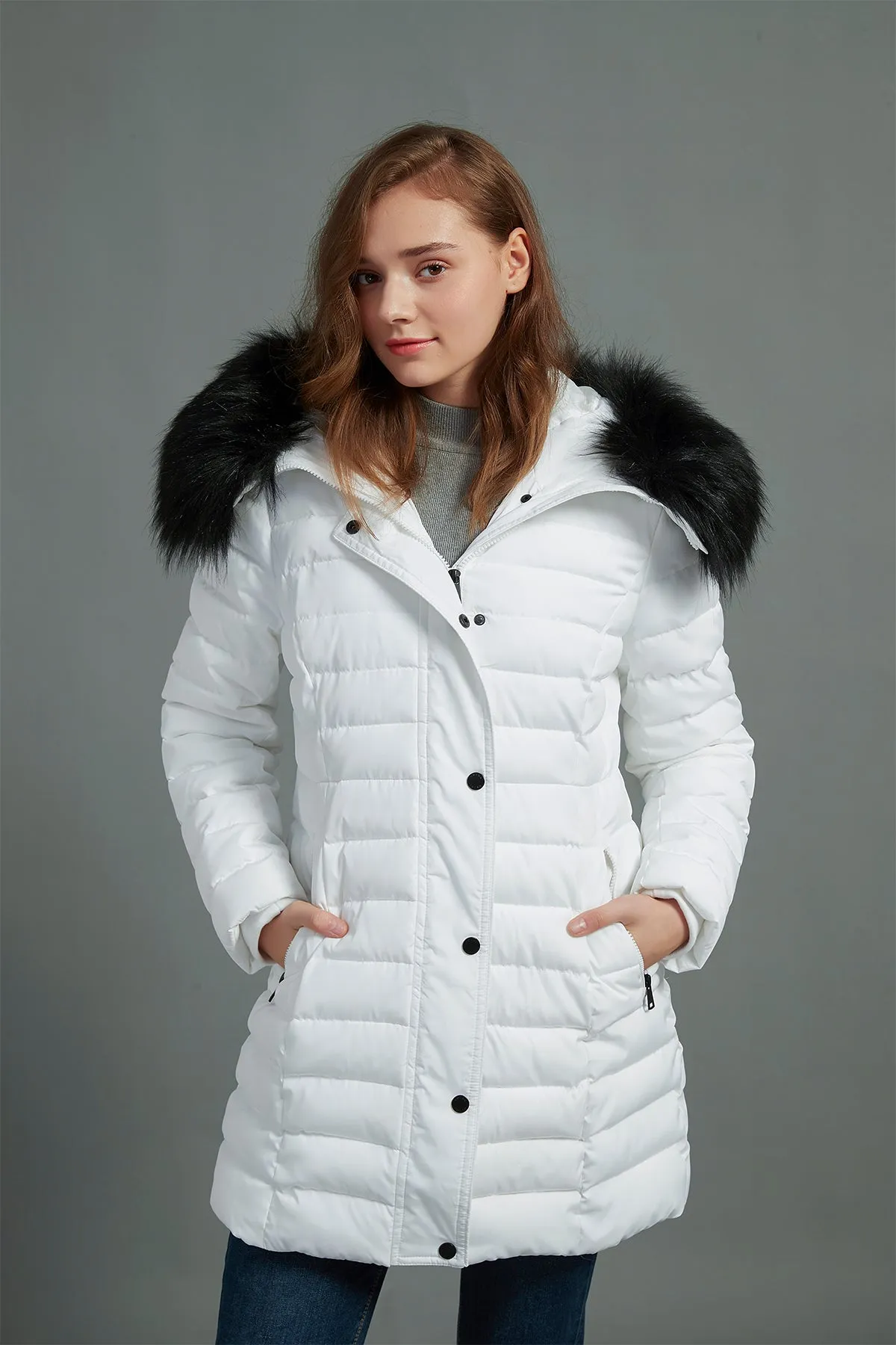 Puffer Coat & Jacket with Big Removable faux fur hood