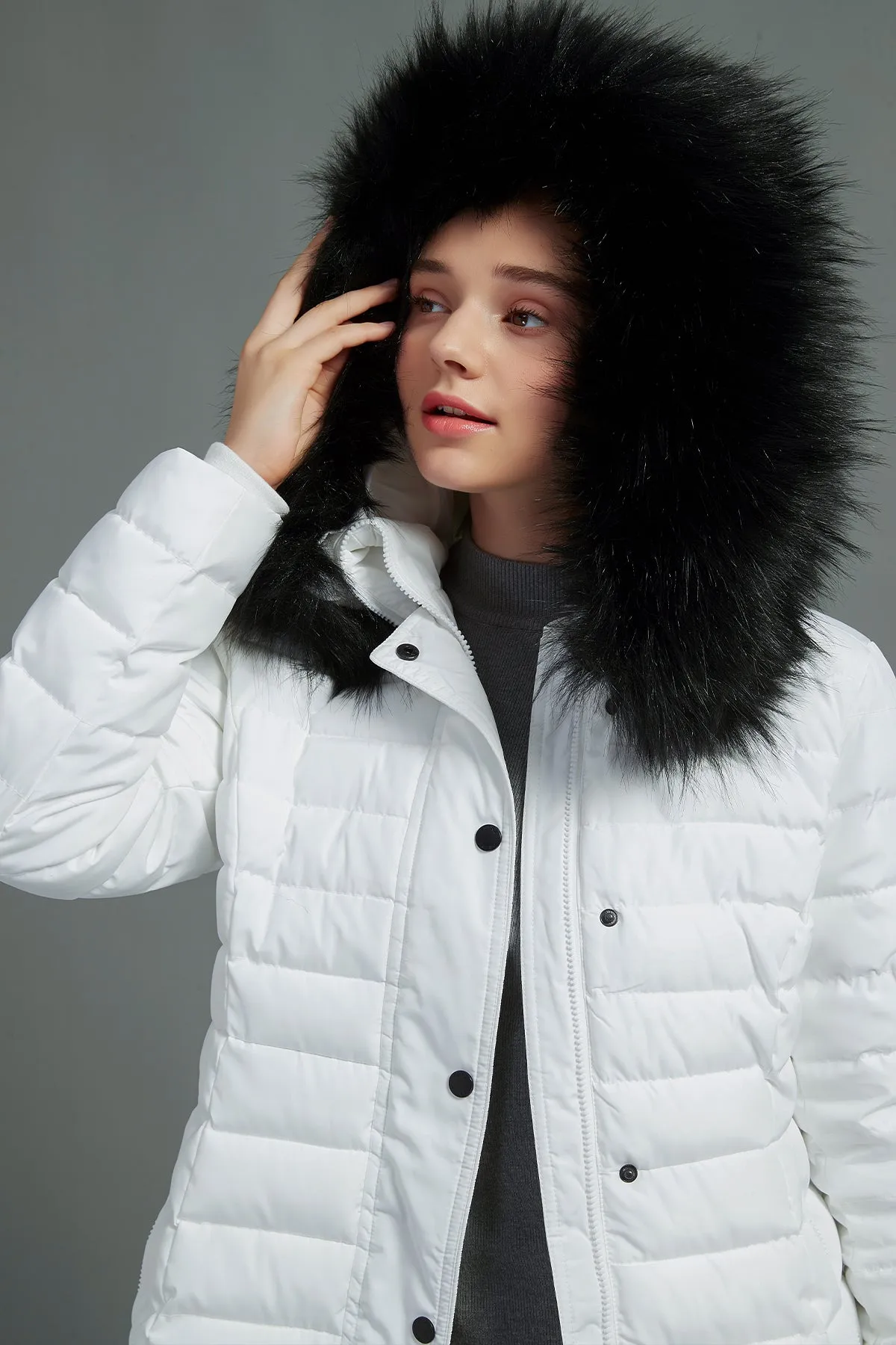 Puffer Coat & Jacket with Big Removable faux fur hood