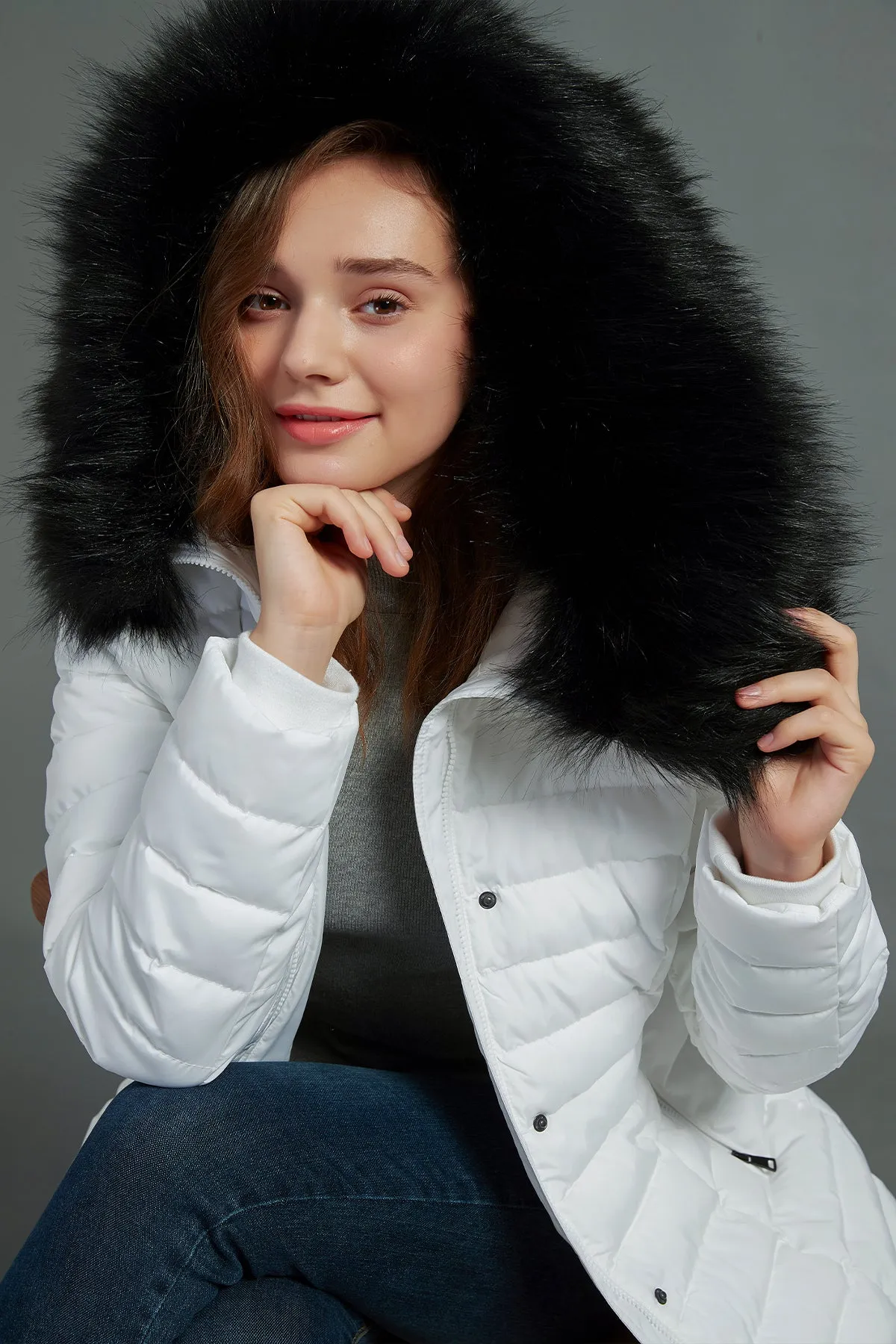 Puffer Coat & Jacket with Big Removable faux fur hood