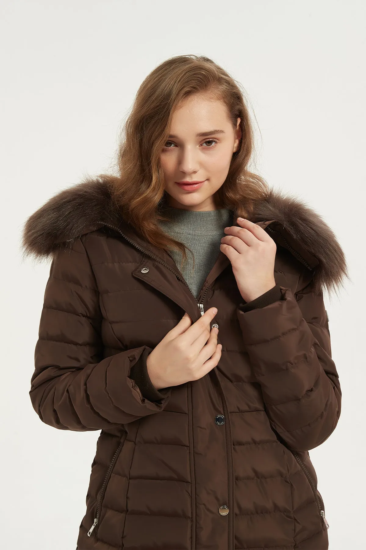 Puffer Coat & Jacket with Big Removable faux fur hood