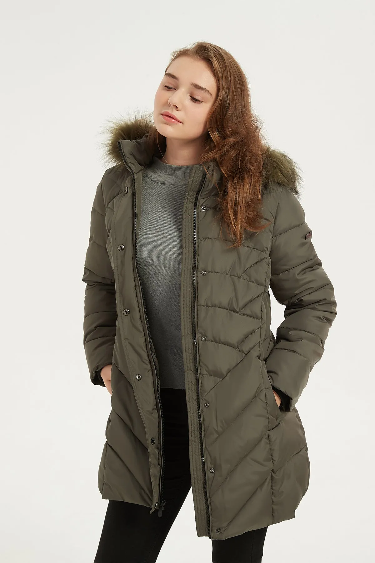 Quilted Puffer Coat & Jacket with faux fur hood