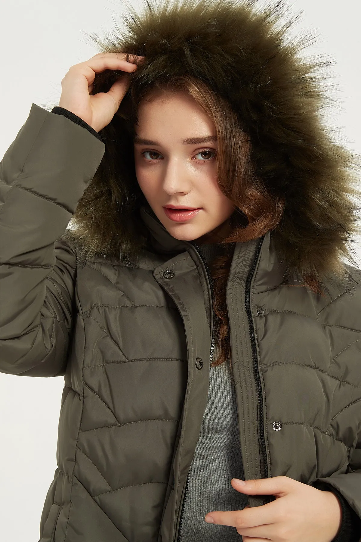 Quilted Puffer Coat & Jacket with faux fur hood