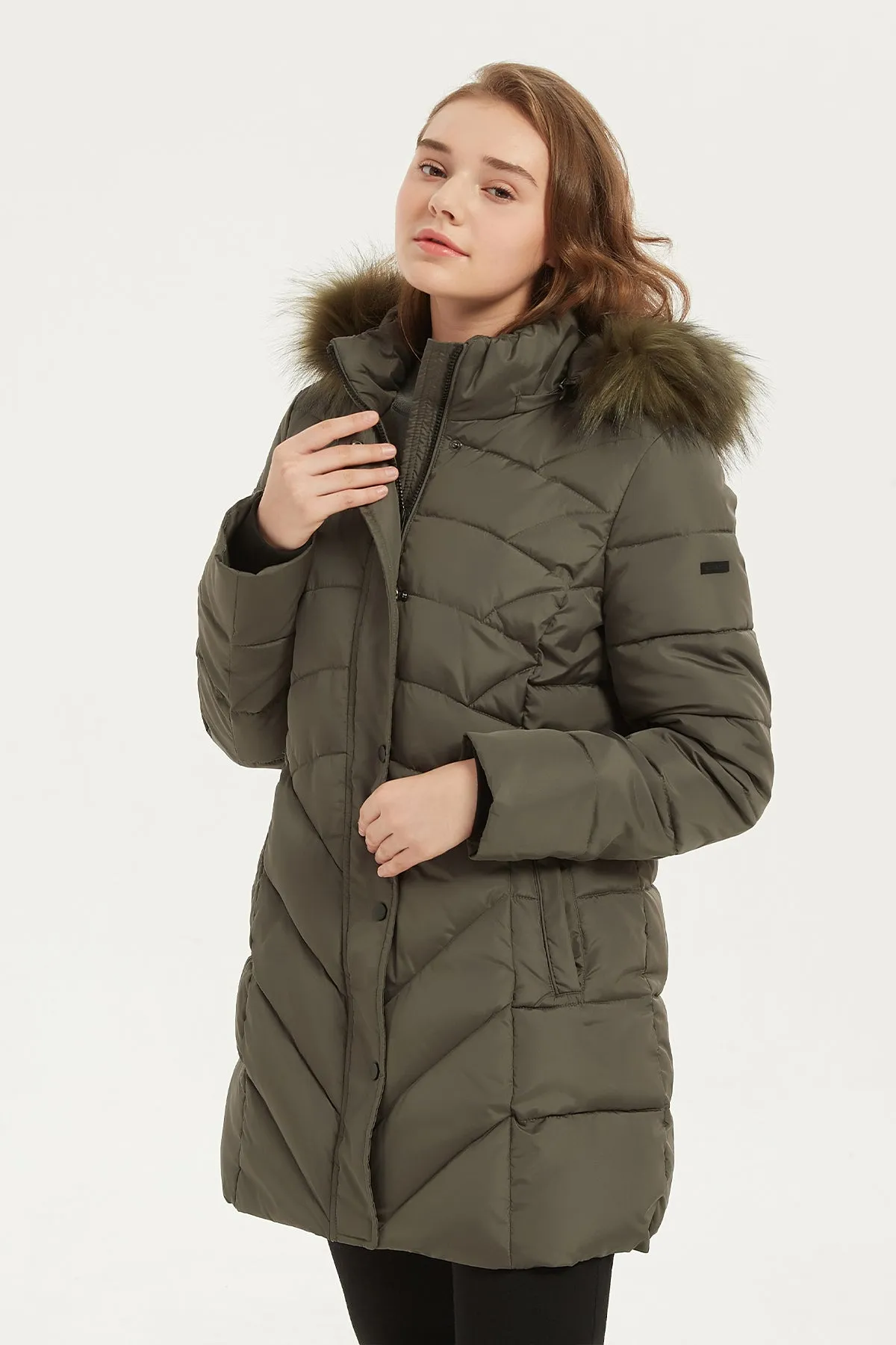 Quilted Puffer Coat & Jacket with faux fur hood