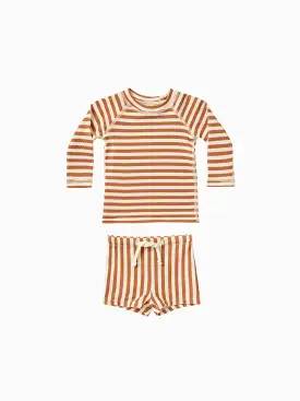 Quincy Mae - Clay Stripe Finn Rashguard + Short Set