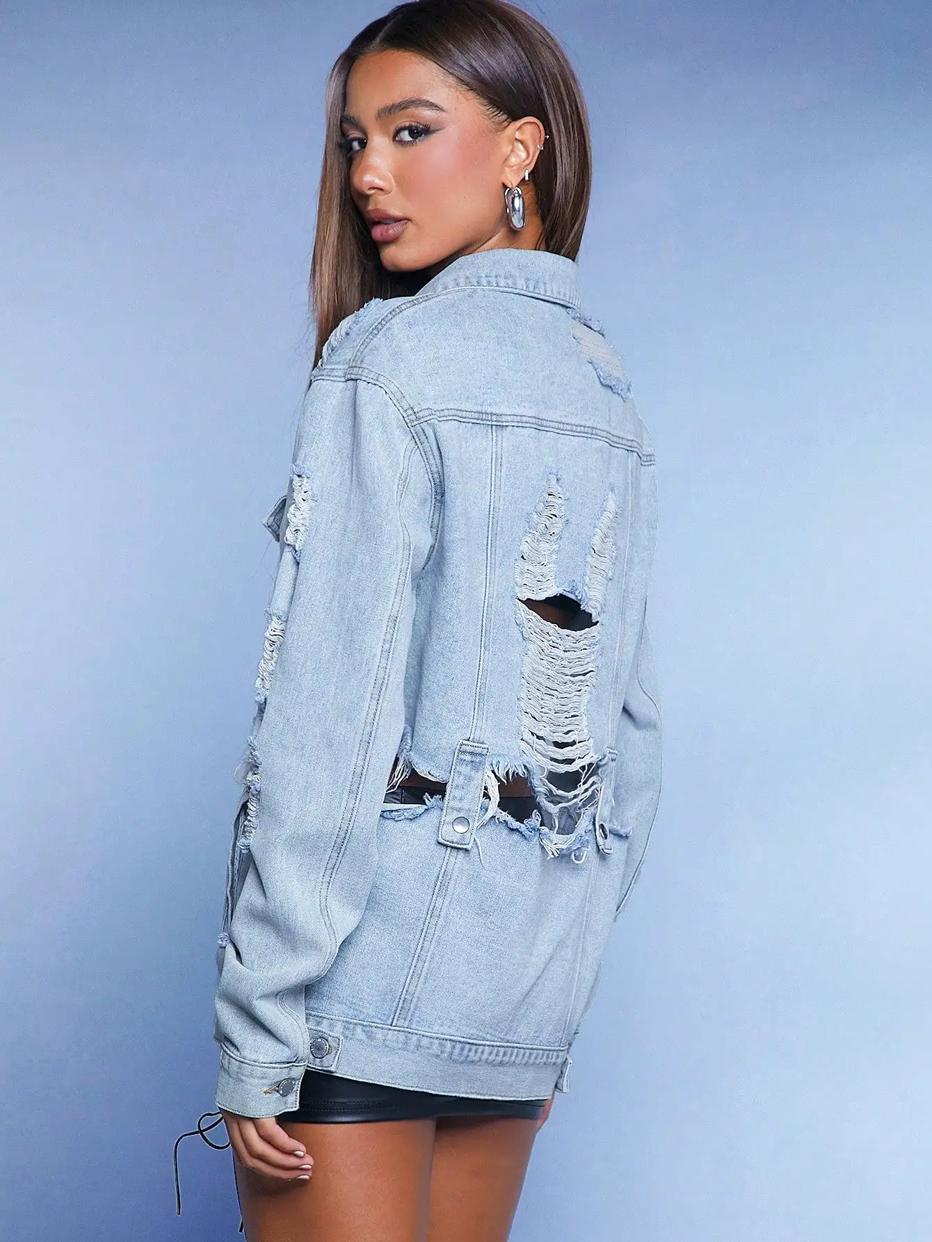 Ripped Button Up Pocket Denim Jacket