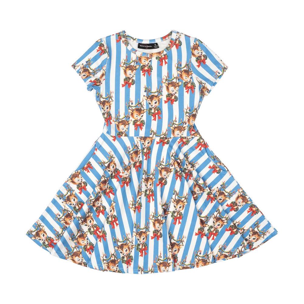 Rock Your Baby Reindeer Cheer Waisted Dress