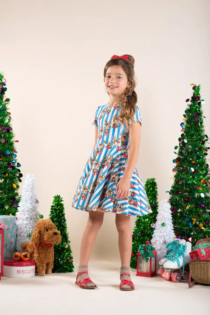 Rock Your Baby Reindeer Cheer Waisted Dress