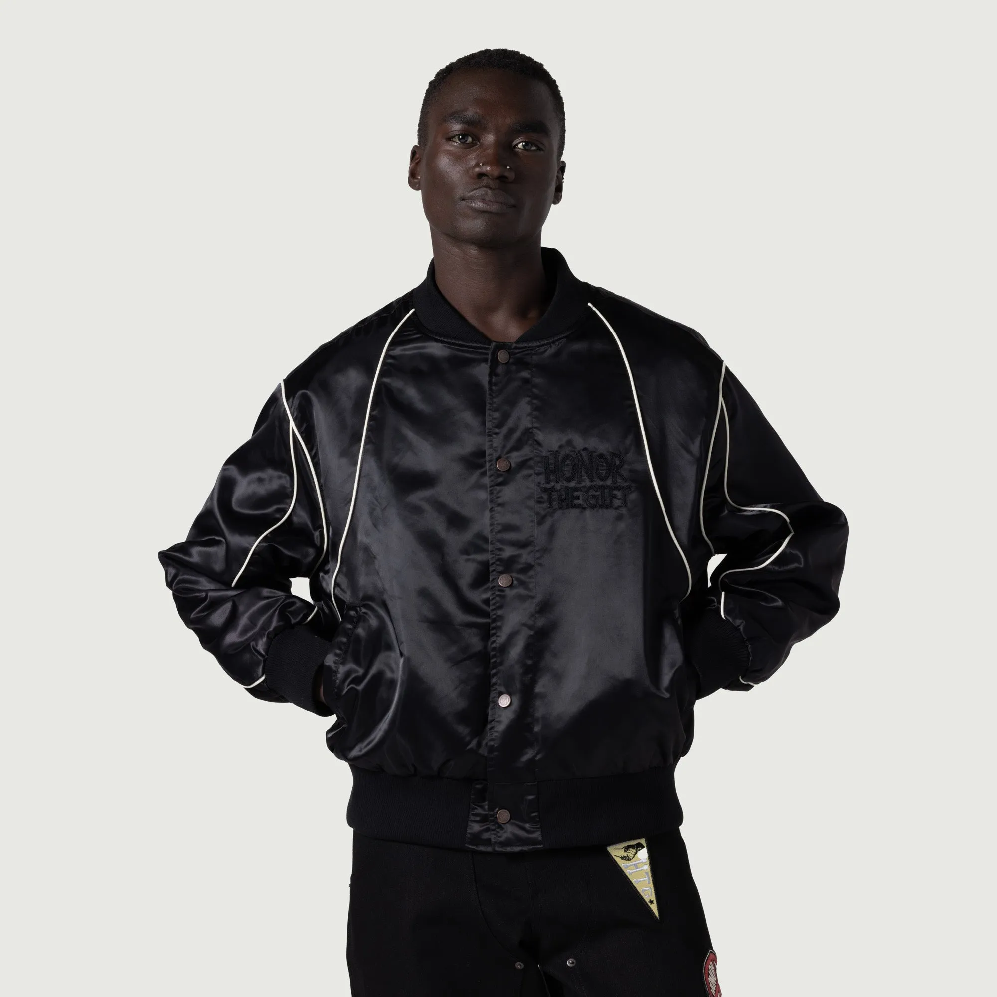 Satin Bomber Jacket - Black