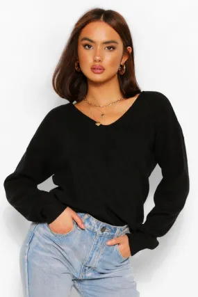 Slouchy V Neck V Back Sweater