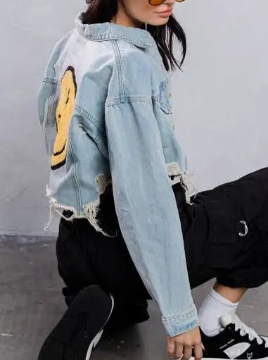 Smiley Crop Denim Jacket