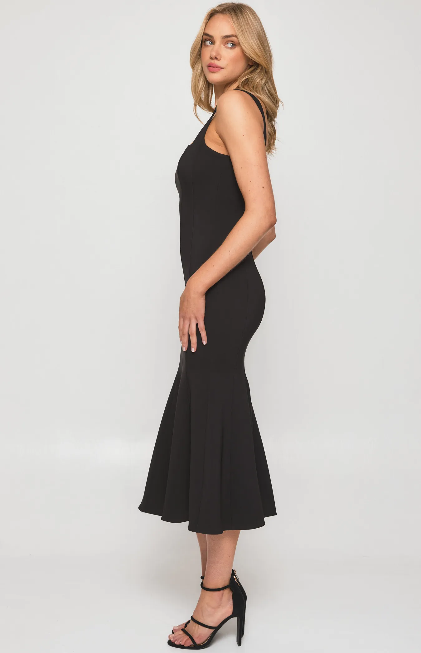 Square Neckline Fishtail Midi Dress with Panel Detailing (SDR1250A)