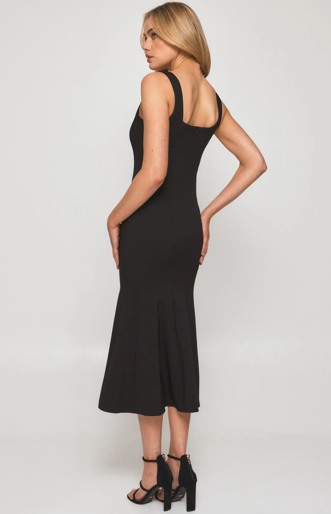 Square Neckline Fishtail Midi Dress with Panel Detailing (SDR1250A)