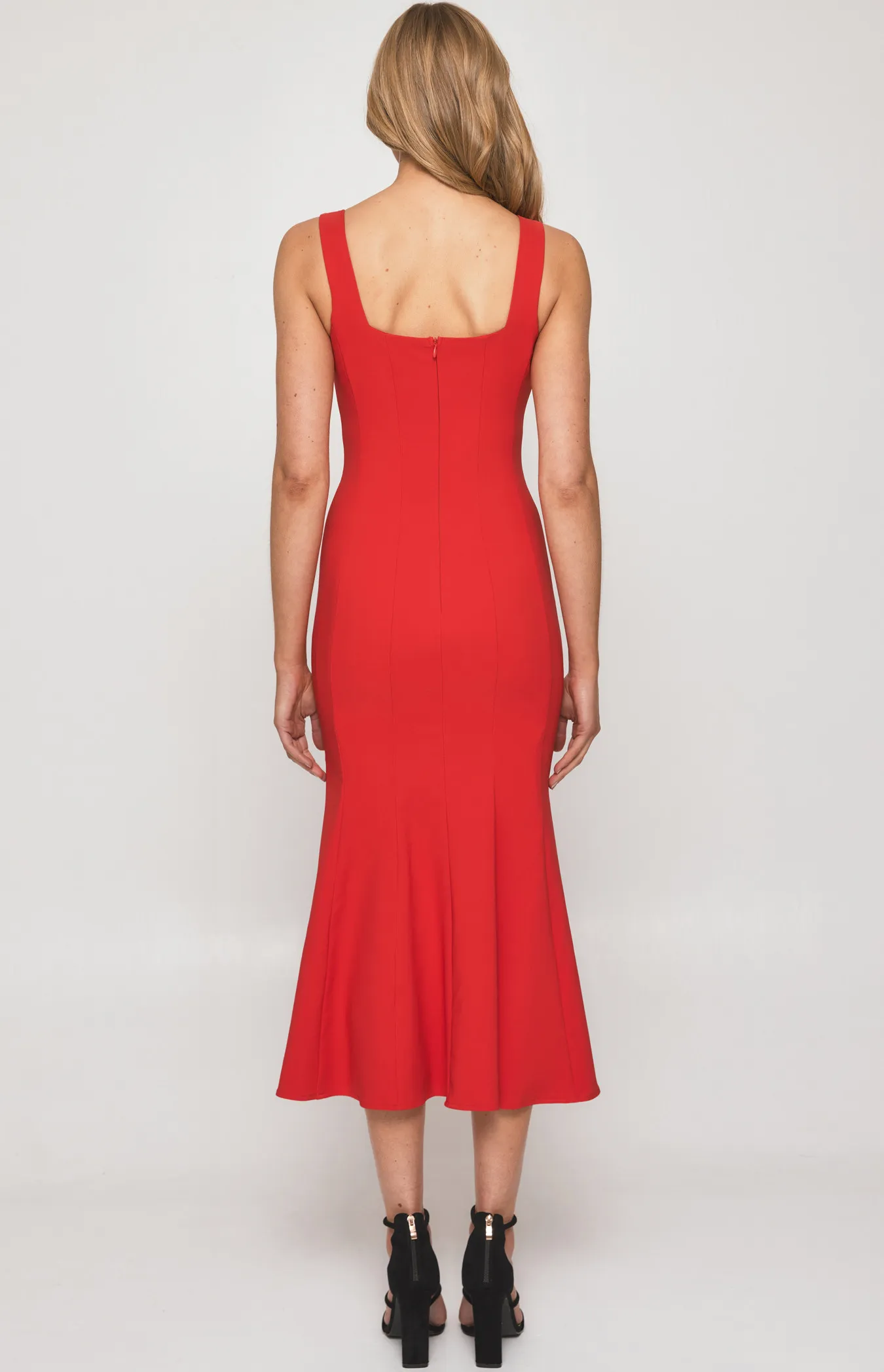 Square Neckline Fishtail Midi Dress with Panel Detailing (SDR1250A)